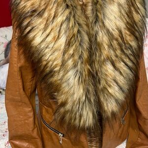 Tart Collections Faux Fur Trimmed Brown Faux Leather Jacket Mobwife Glam Style